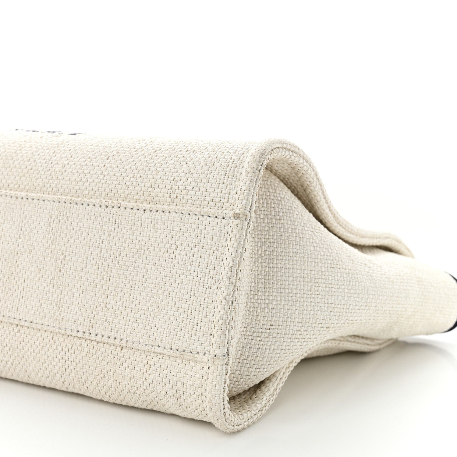 Woven Straw Raffia Small Deauville Tote White Navy
