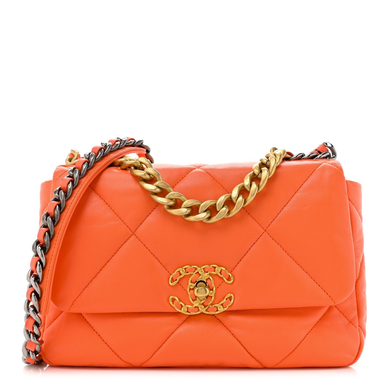 Lambskin Quilted Medium Chanel 19 Flap Orange