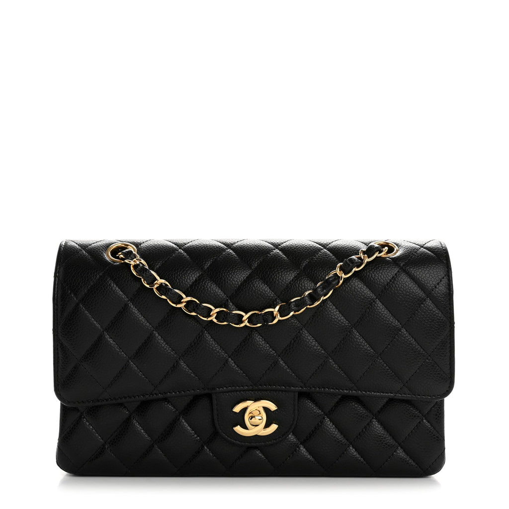 Caviar Quilted Medium Double Flap Black