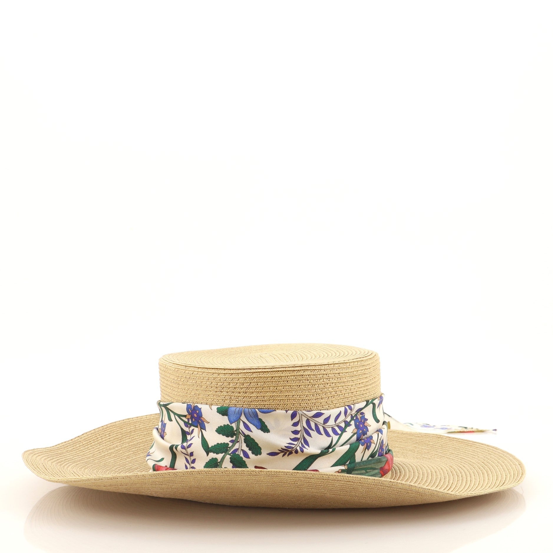 Papier Wide Brim Hat Straw with Scarf Ribbon Medium