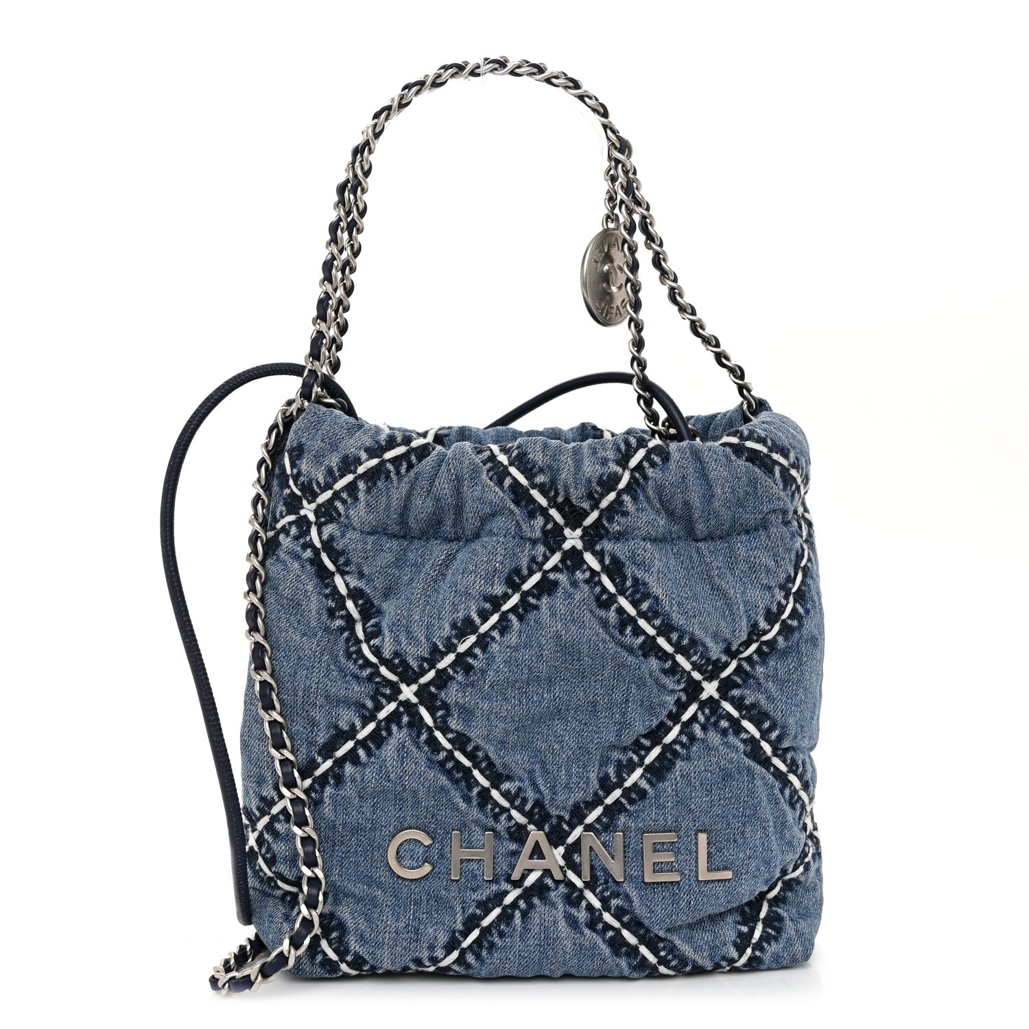 Denim Stitched Quilted Mini Chanel 22 Blue