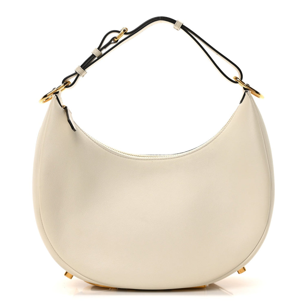 Vitello Grace Matte Small Fendigraphy Hobo Bag White Ice