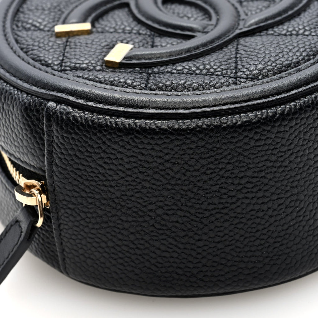 Caviar Quilted Round Filigree Crossbody Black