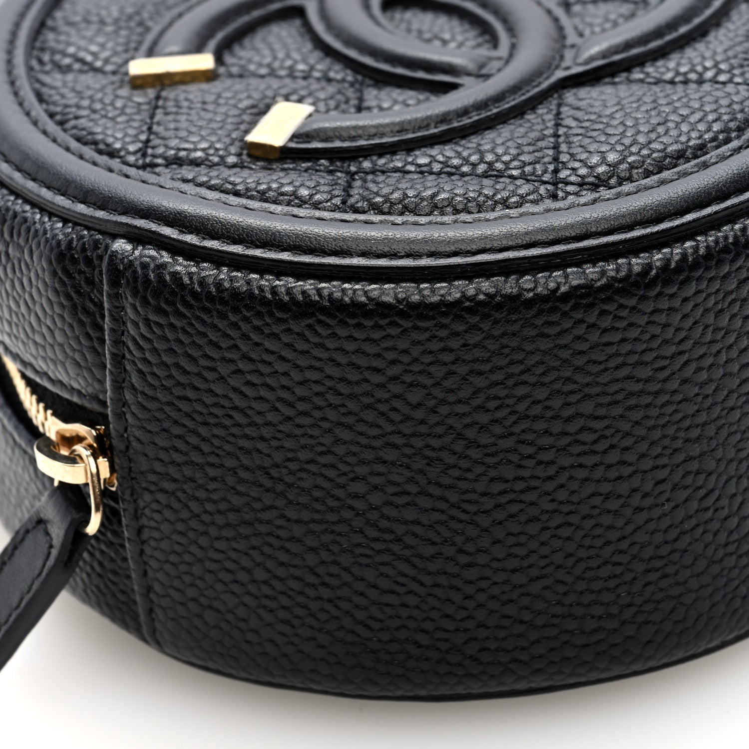 Caviar Quilted Round Filigree Crossbody Black