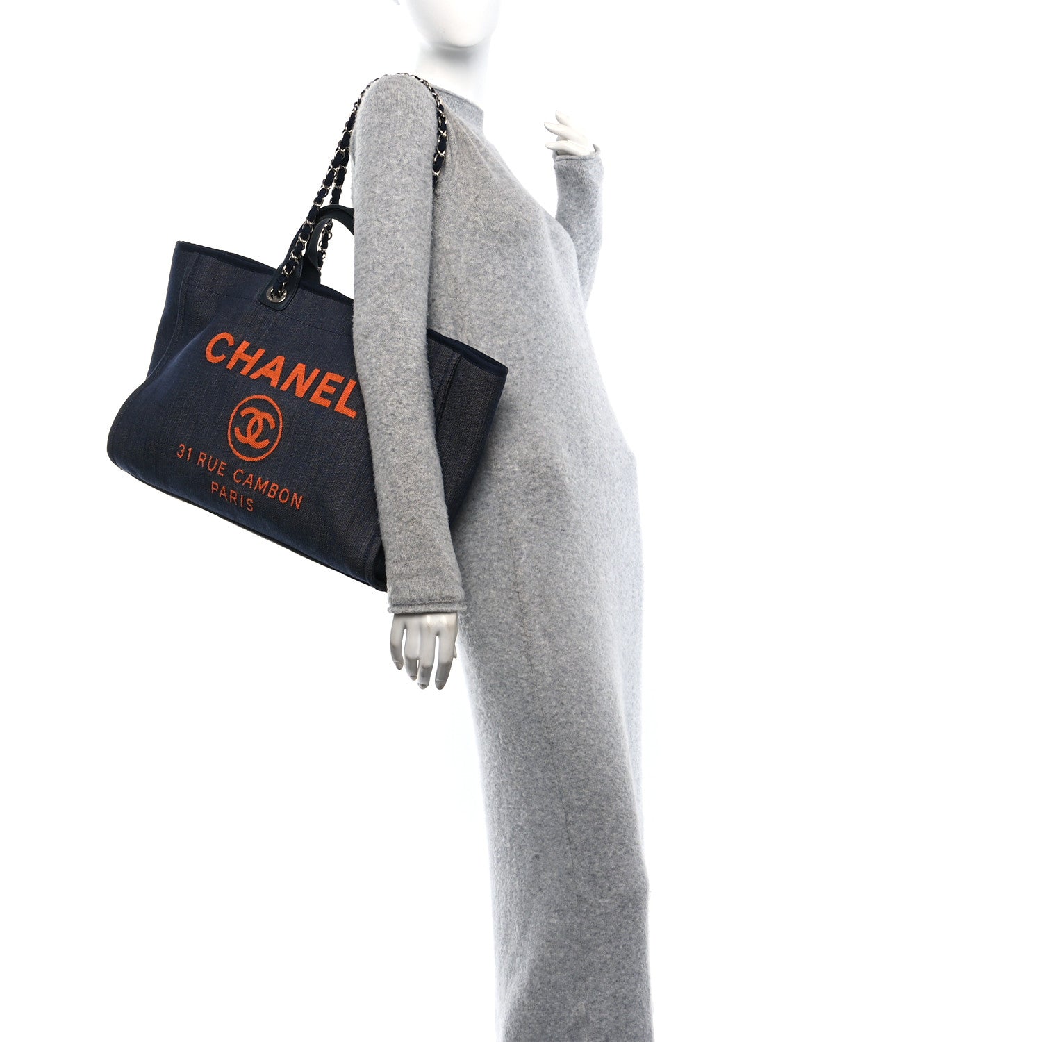 Denim Large Deauville Tote Blue Orange
