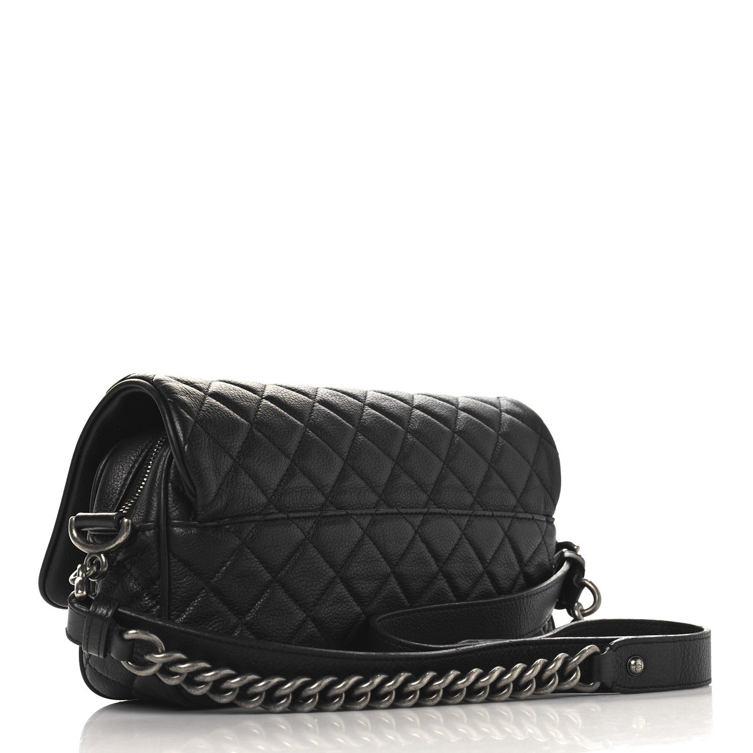 Grained Calfskin Quilted Medium Casual Rock Flap Black