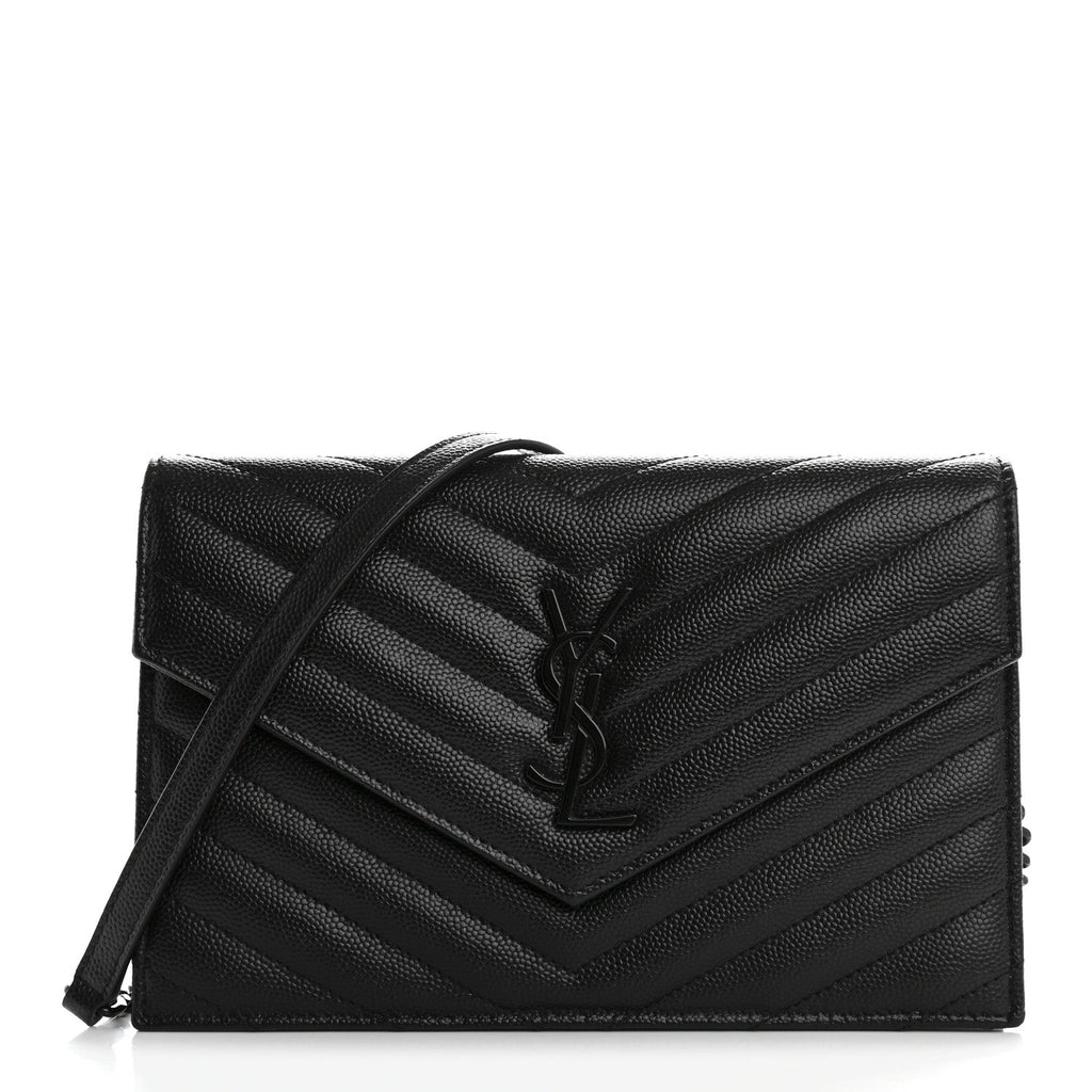 Grain De Poudre Matelasse Chevron Monogram Monochrome Envelope Chain Wallet Black
