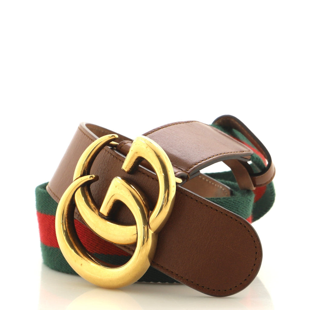 GG Marmont Web Belt Canvas and Leather Wide 100