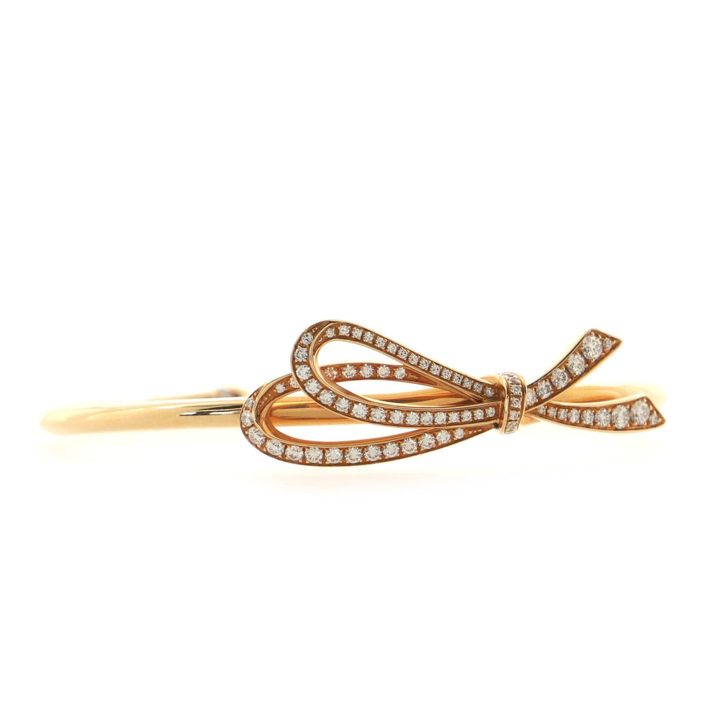 Bow Knot Cuff Bracelet 18K Rose Gold with Diamonds Medium
