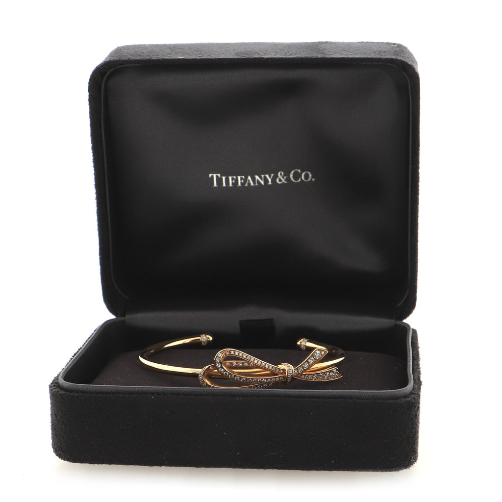 Bow Knot Cuff Bracelet 18K Rose Gold with Diamonds Medium