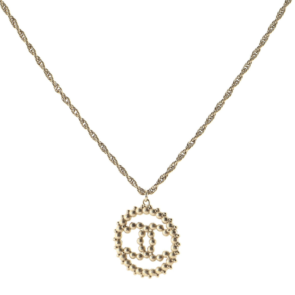 CC Round Pendant Necklace Metal with Faux Pearls and Beads