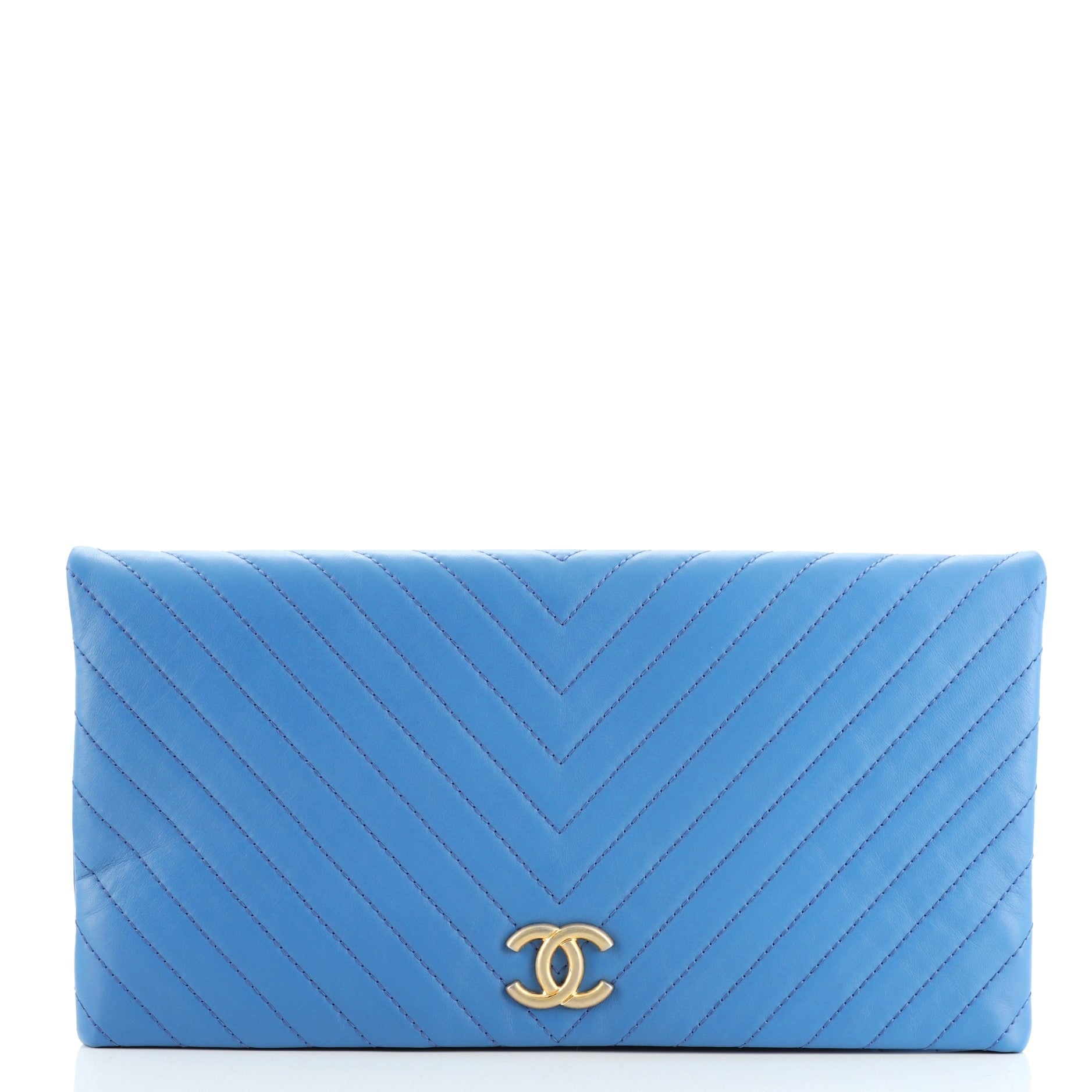 CC Foldover Clutch Chevron Lambskin Large