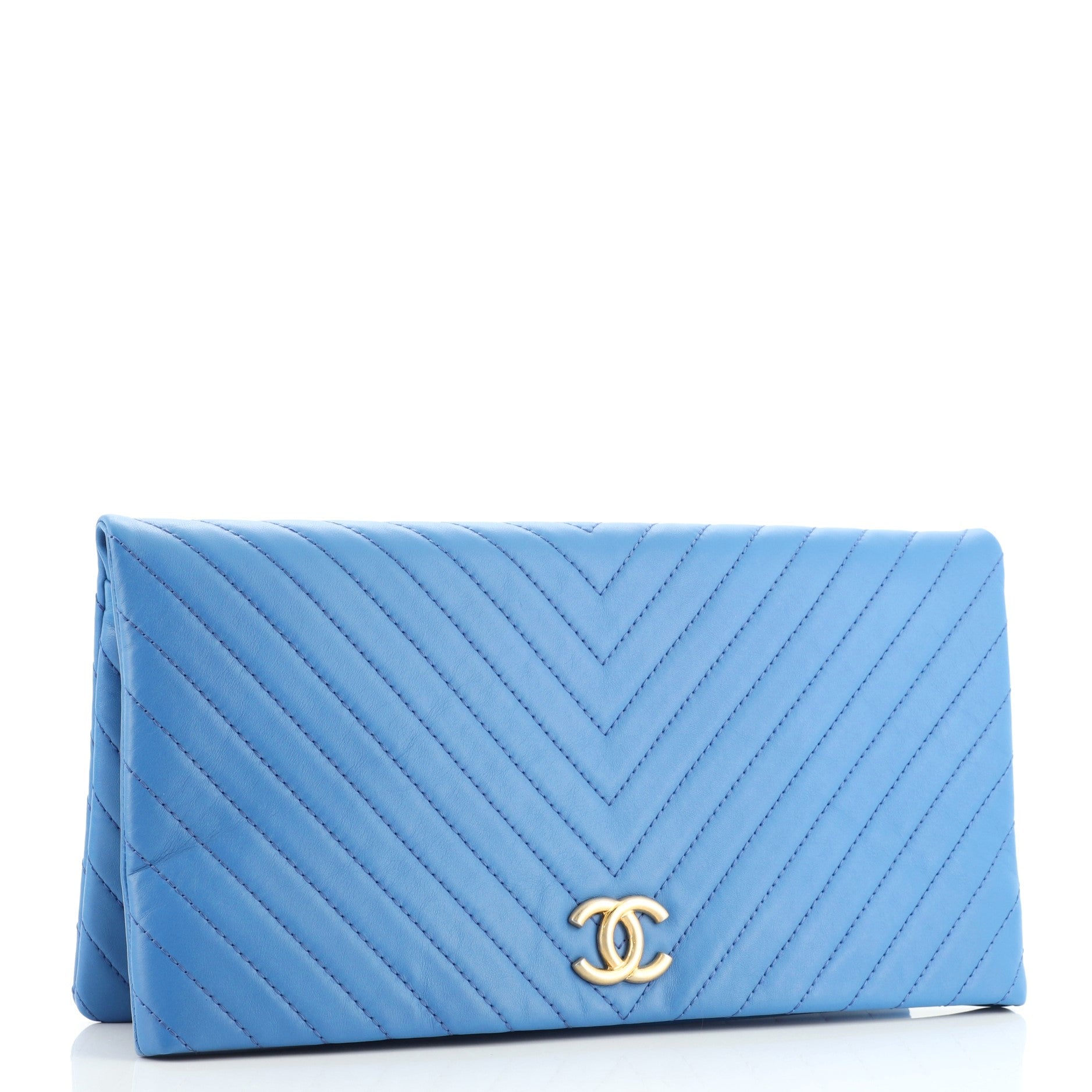 CC Foldover Clutch Chevron Lambskin Large