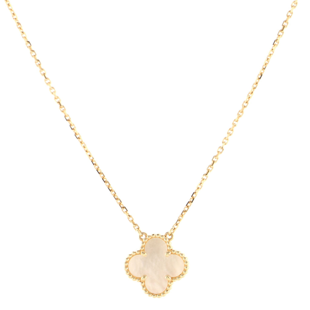 Vintage Alhambra Pendant Necklace 18K Yellow Gold and Mother of Pearl