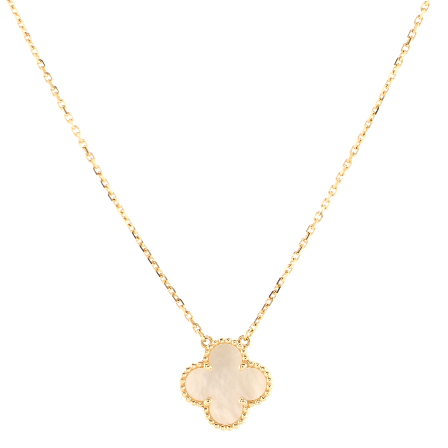 Vintage Alhambra Pendant Necklace 18K Yellow Gold and Mother of Pearl