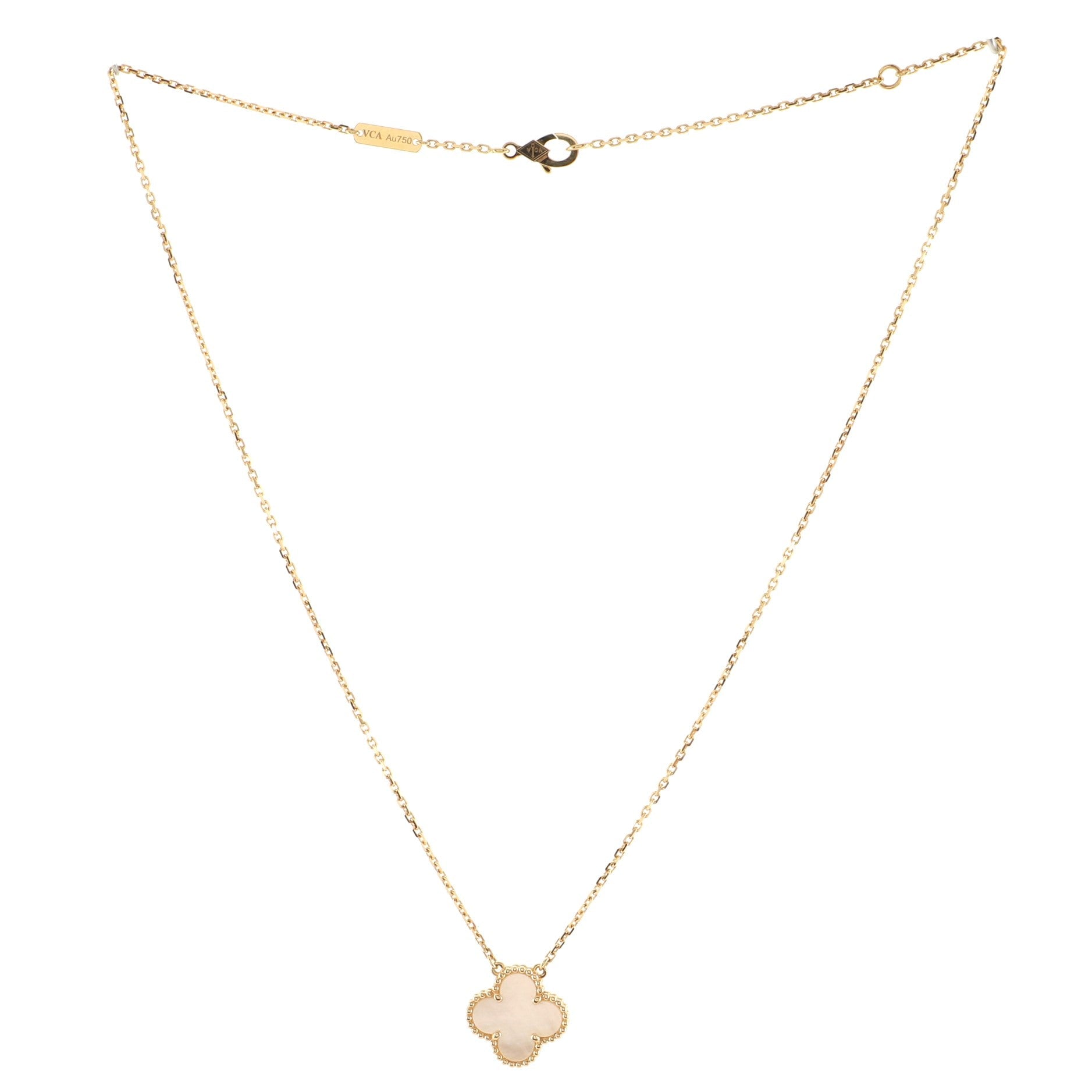 Vintage Alhambra Pendant Necklace 18K Yellow Gold and Mother of Pearl