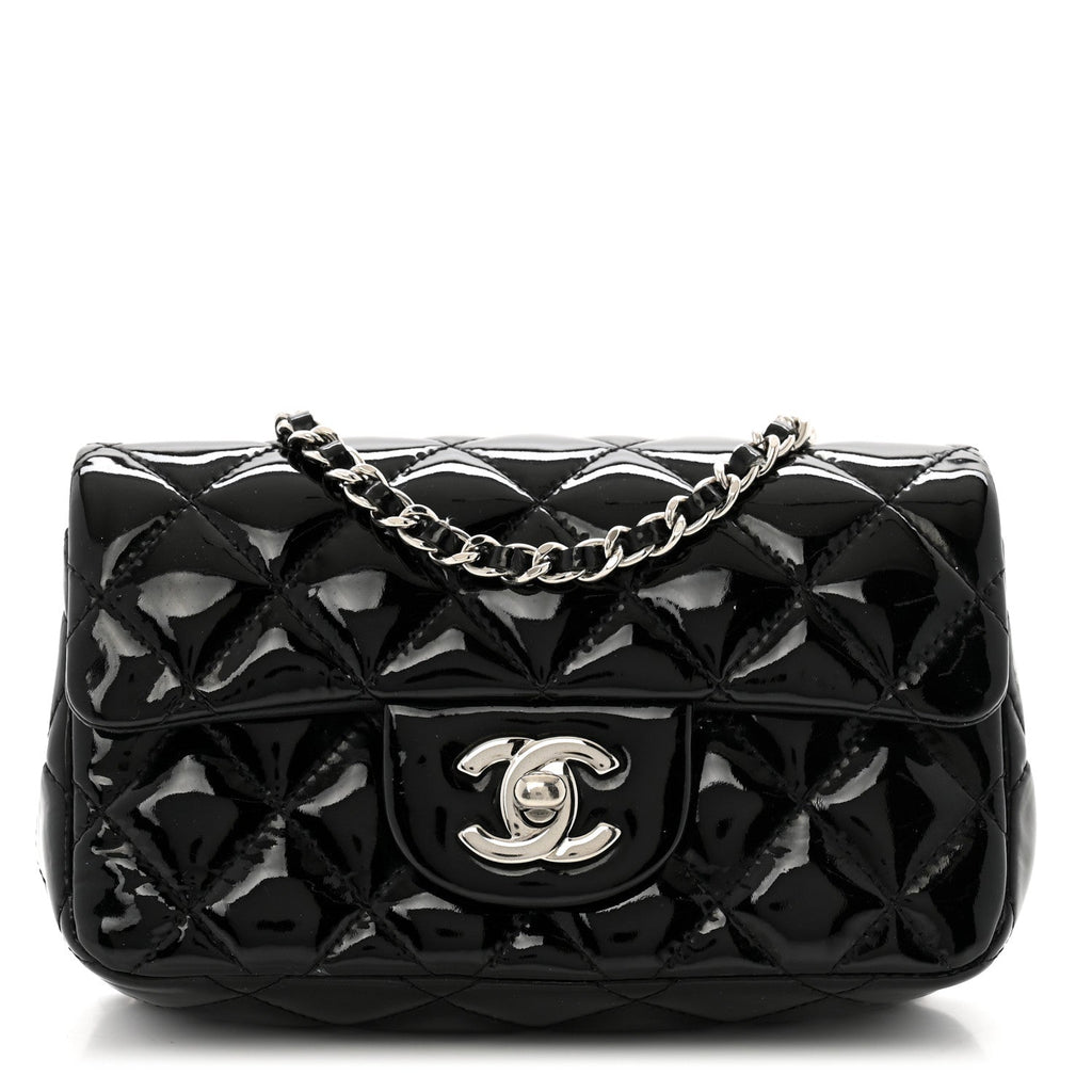 Patent Calfskin Quilted Extra Mini Rectangular Flap Black