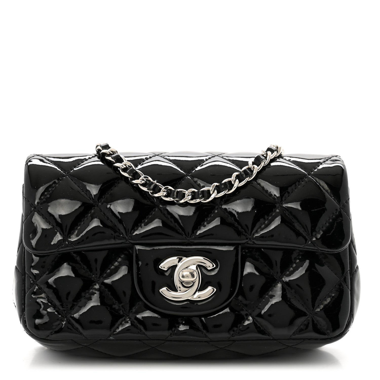 Patent Calfskin Quilted Extra Mini Rectangular Flap Black