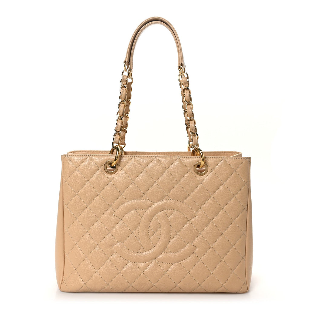 Caviar Quilted Grand Shopping Tote GST Beige