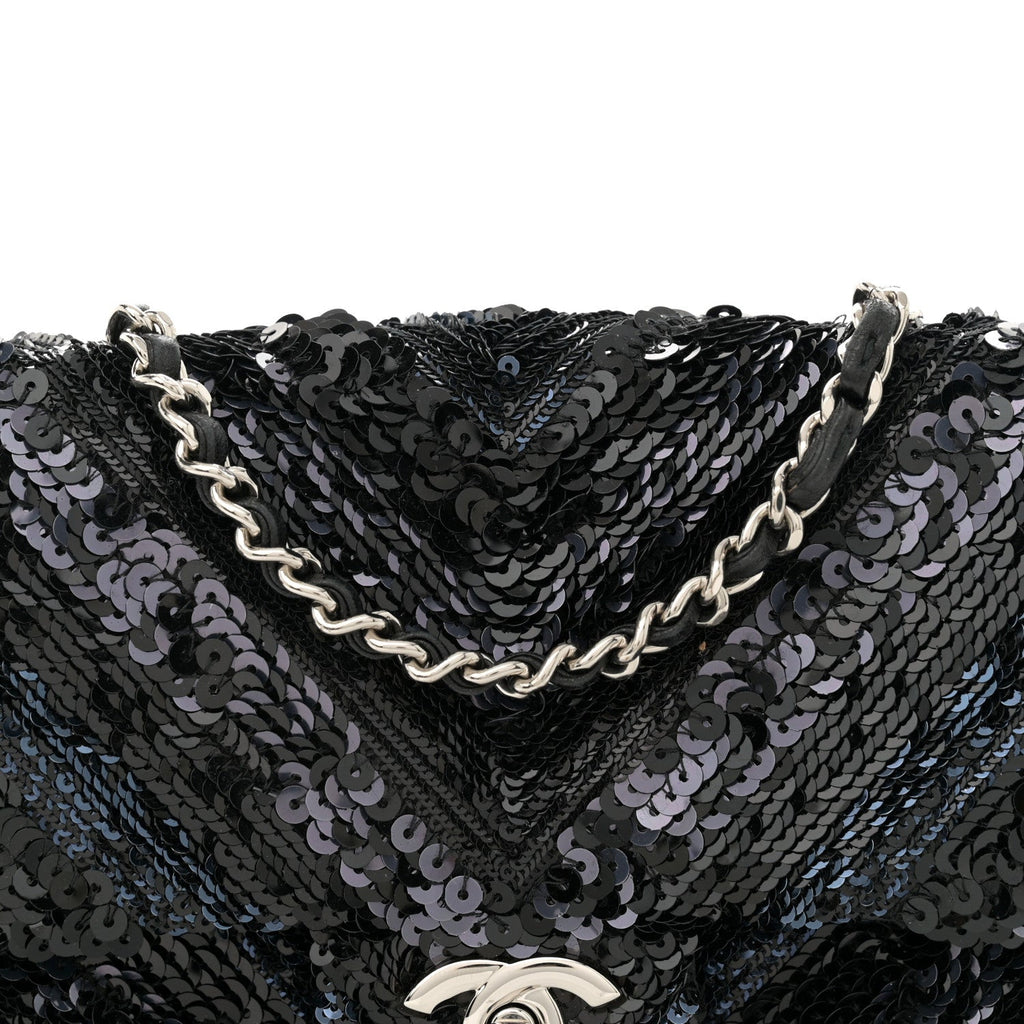 Sequins Chevron Mini Rectangular Flap Black