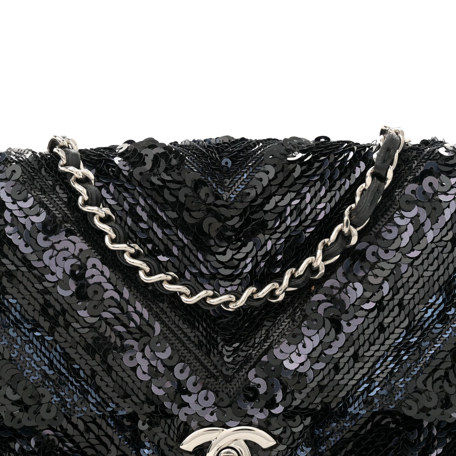 Sequins Chevron Mini Rectangular Flap Black