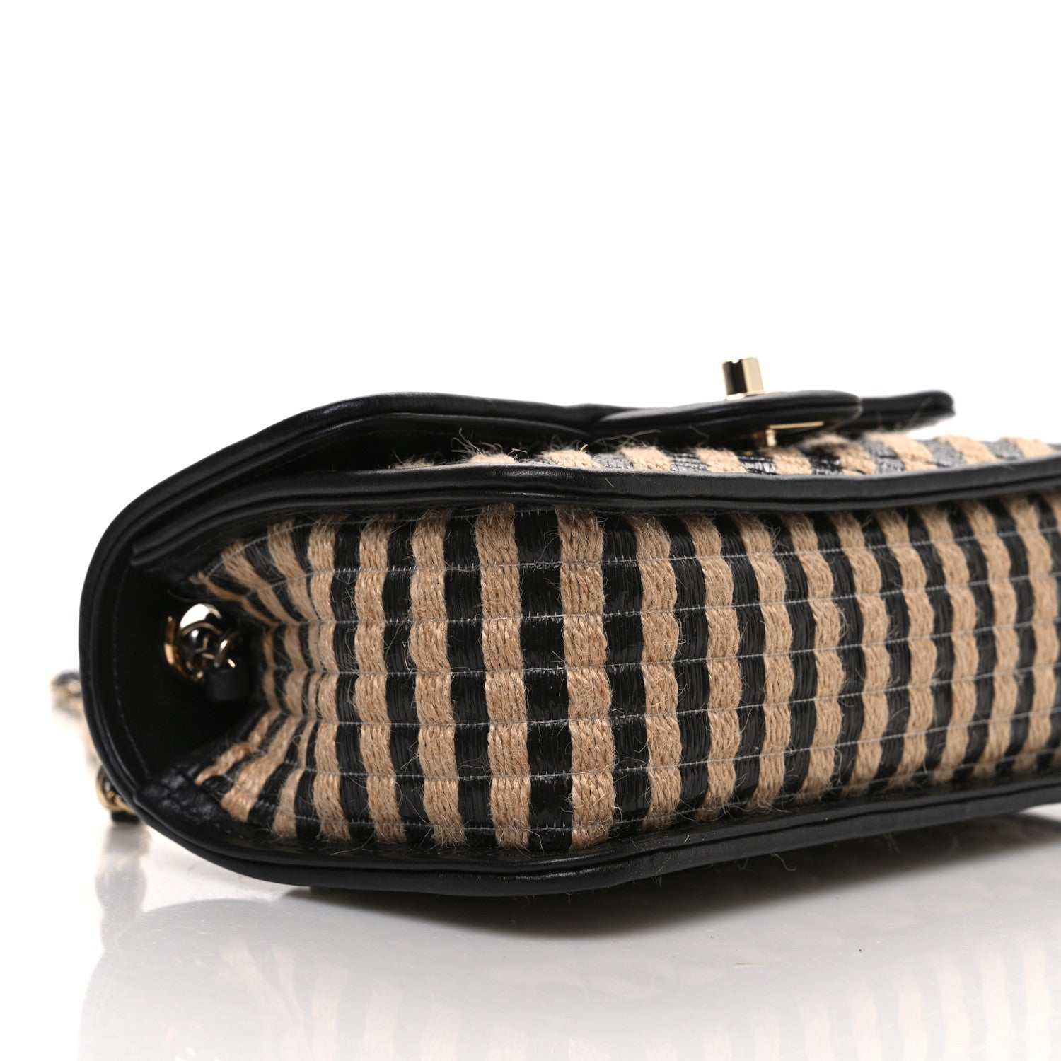 Raffia Jute Striped Small Urban Jungle Single Flap Black Beige
