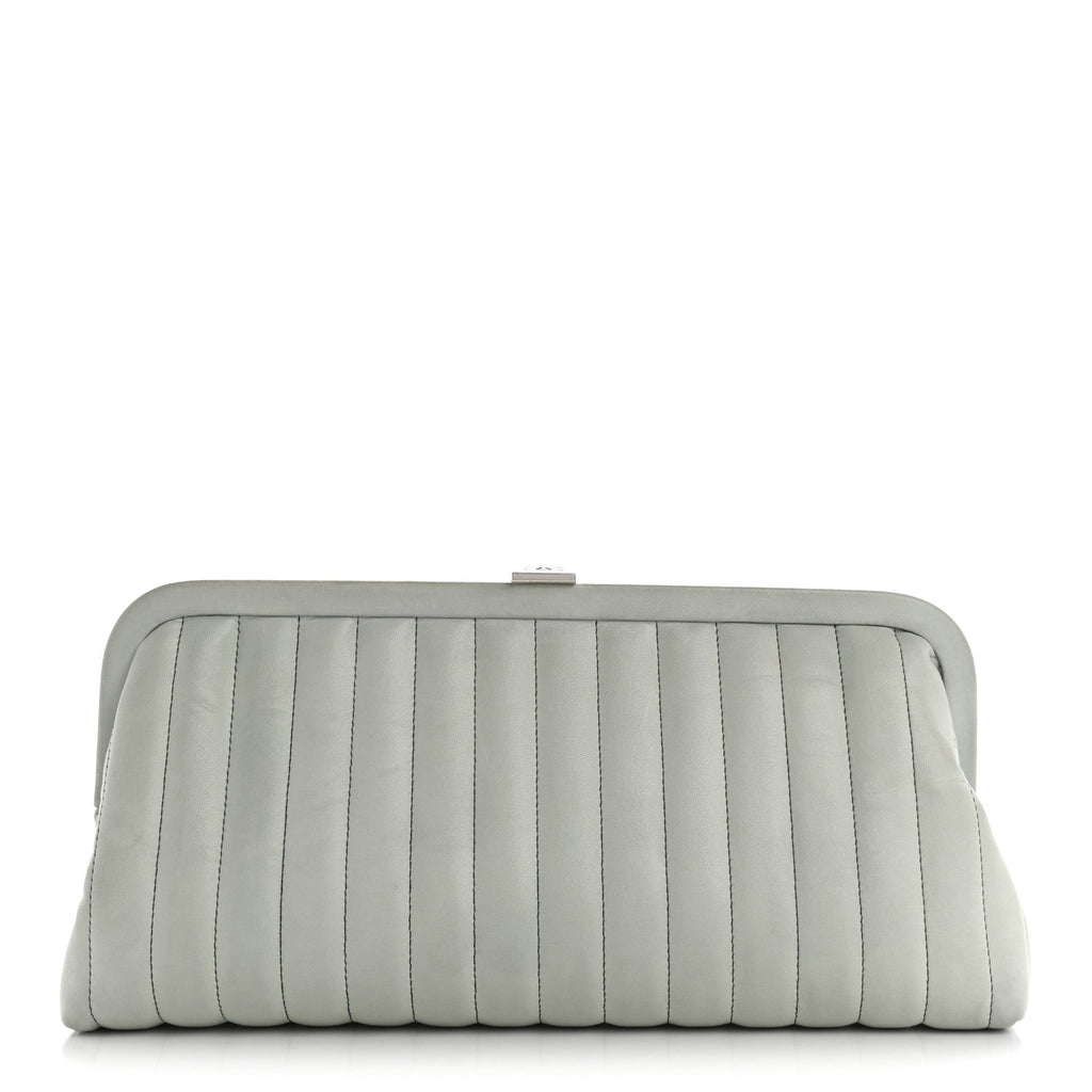 Lambskin Vertical Quilted Mademoiselle Clutch Light Green