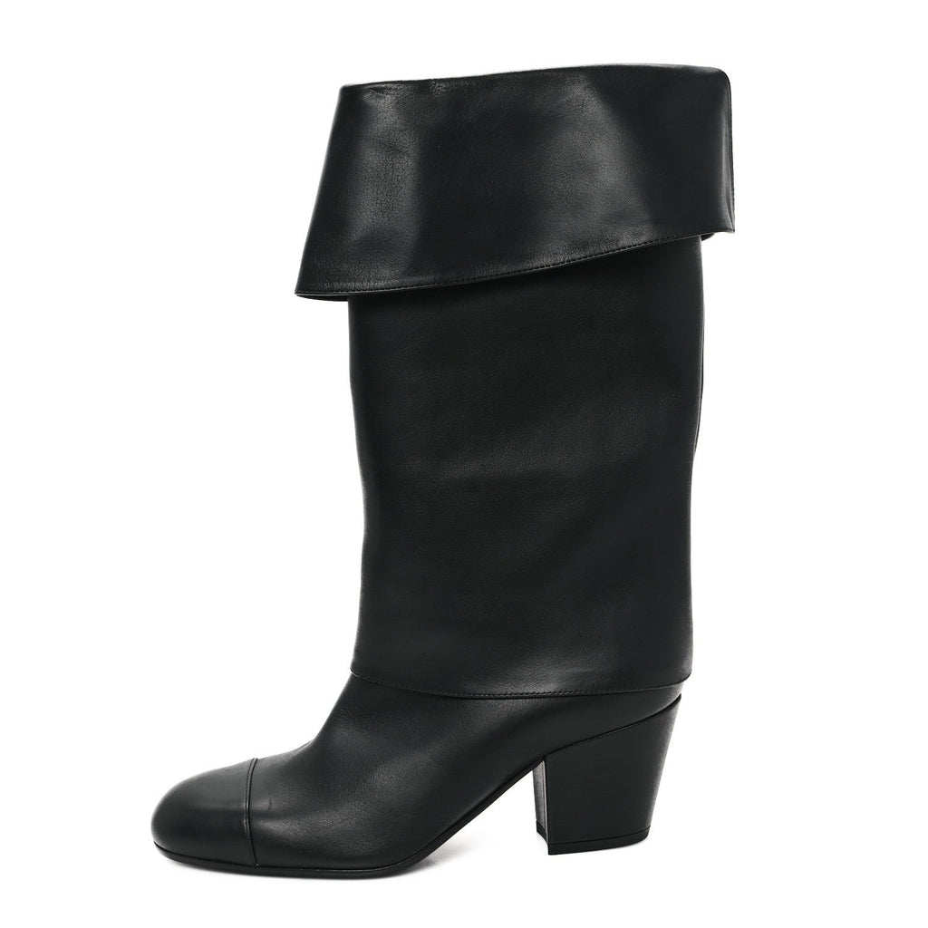 Calfskin CC Fold Over Boots 39 Black