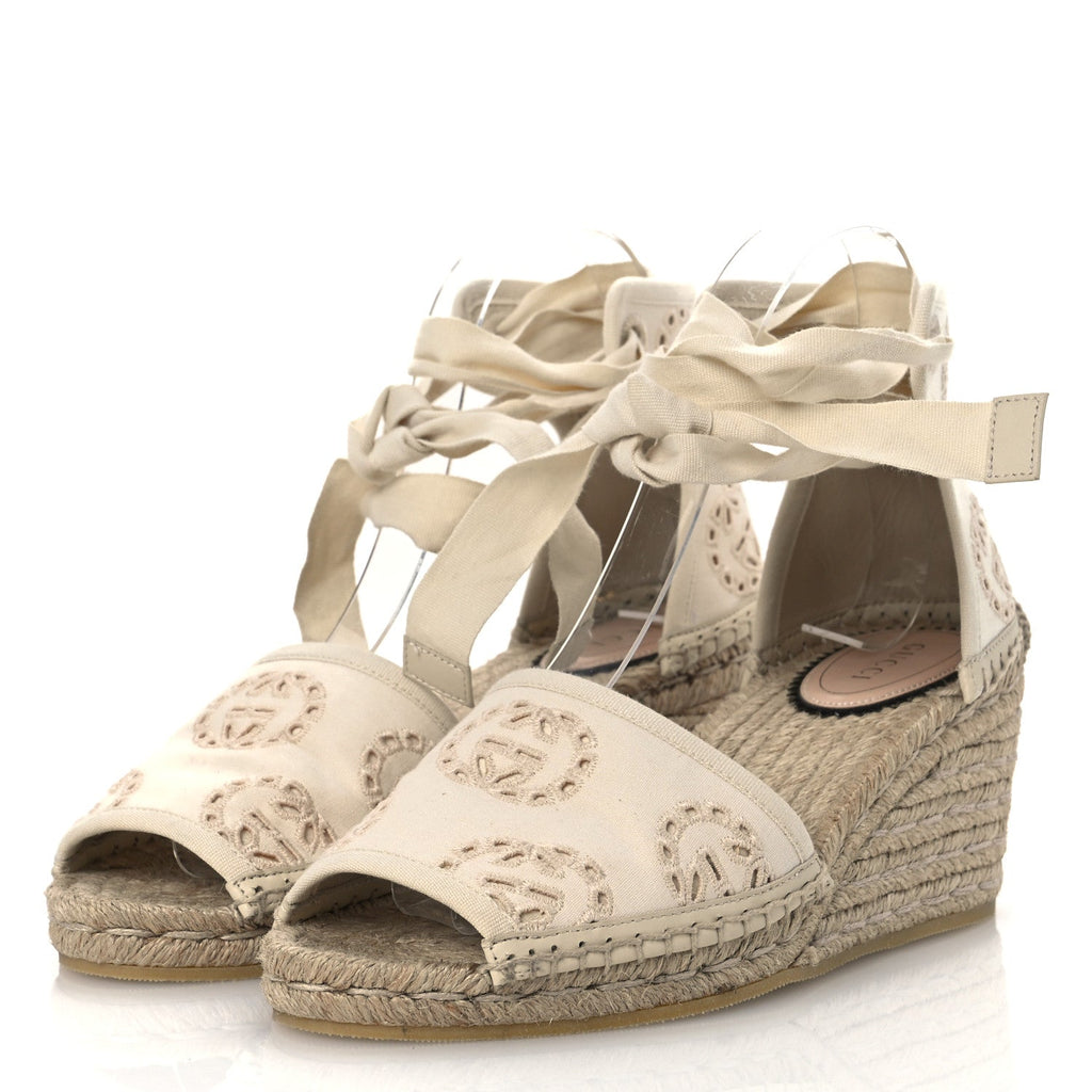 Canvas Damita GG Eyelet Espadrille Wedge Sandals 37 Ivory