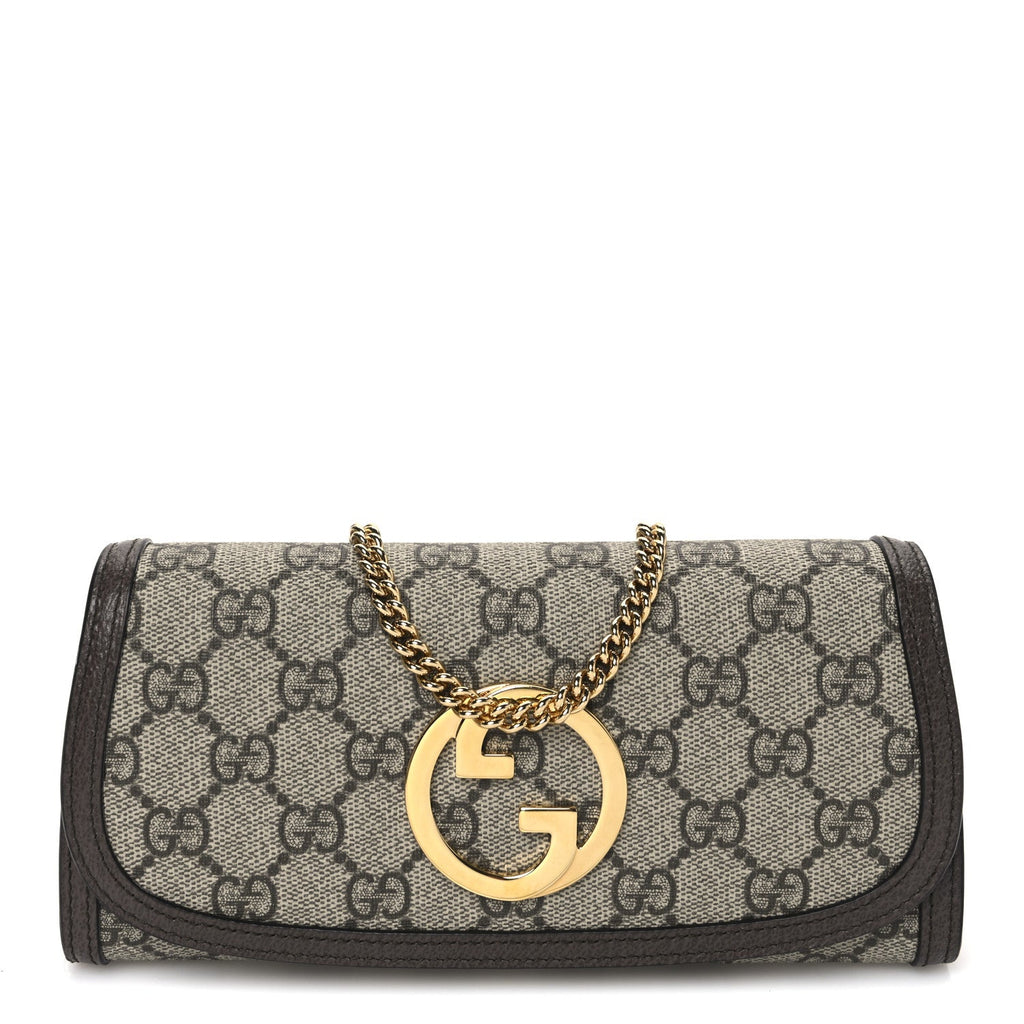 GG Supreme Monogram Textured Dollar Calfskin Blondie Continental Chain Wallet Beige Ebony New Acero