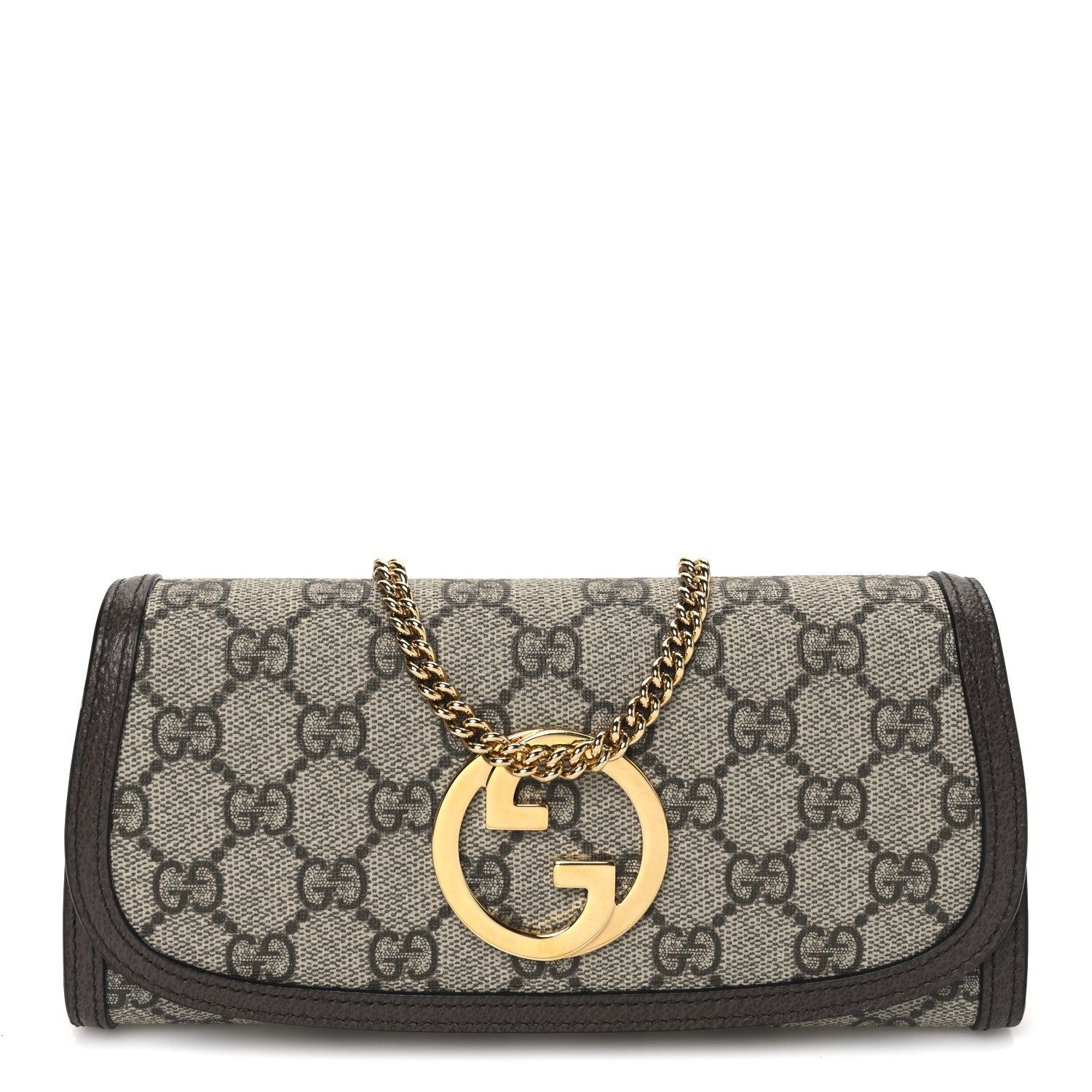 GG Supreme Monogram Textured Dollar Calfskin Blondie Continental Chain Wallet Beige Ebony New Acero