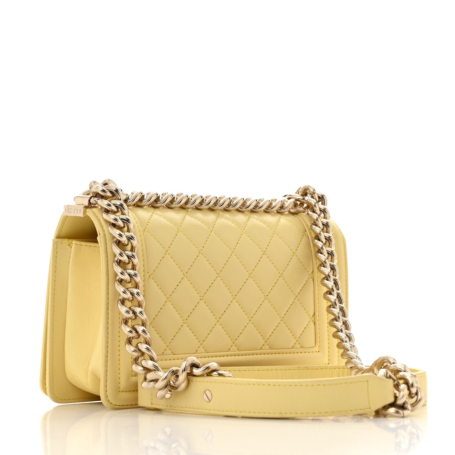Lambskin Quilted Small Boy Flap Yellow