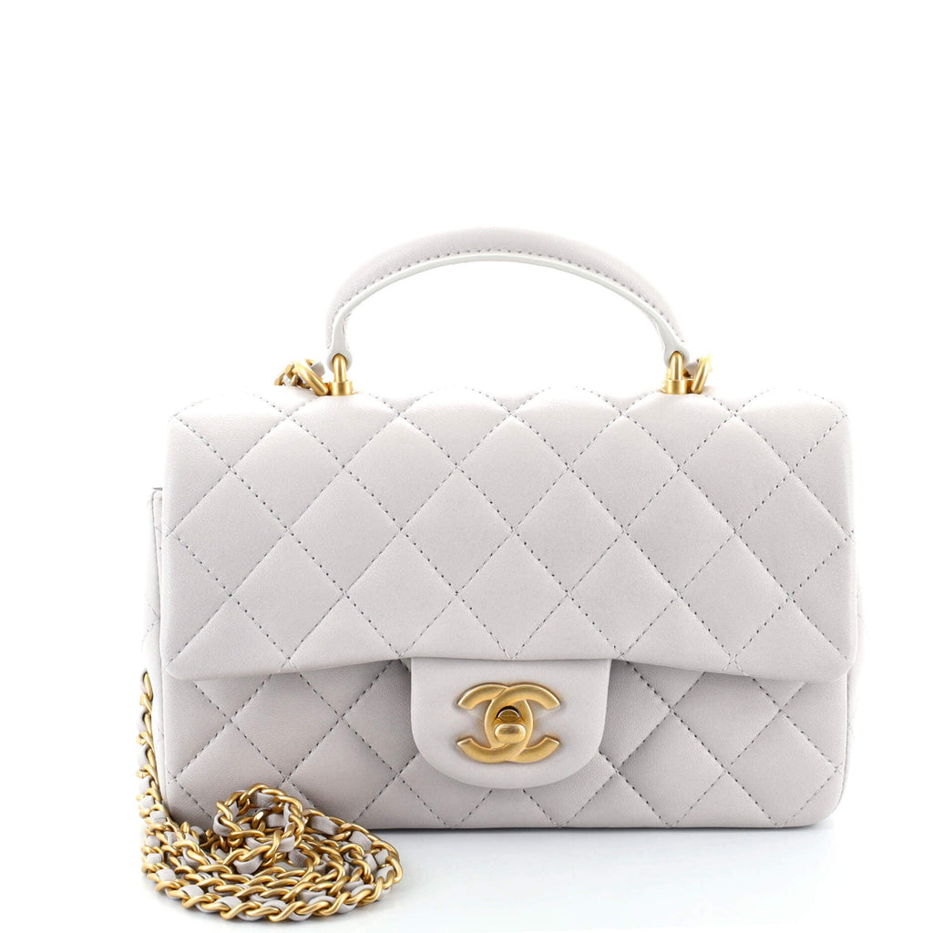 Classic Single Flap Top Handle Bag Quilted Lambskin Mini