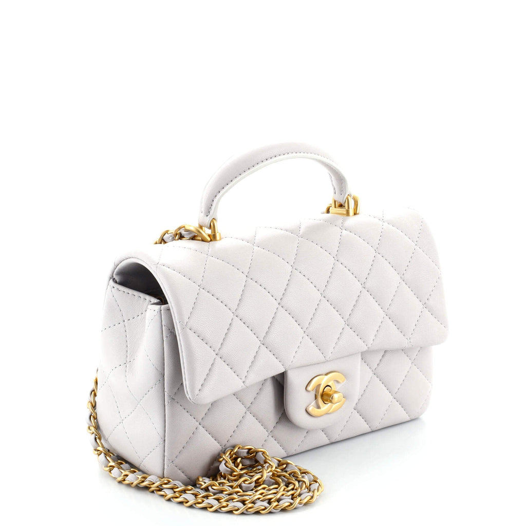 Classic Single Flap Top Handle Bag Quilted Lambskin Mini