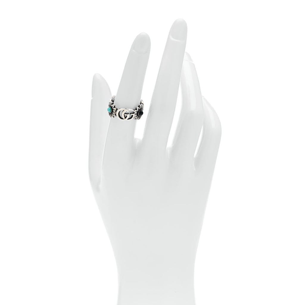 Sterling Silver Mother of Pearl Blue Topaz Resin Flower Marmont Double G Ring 54 6.75