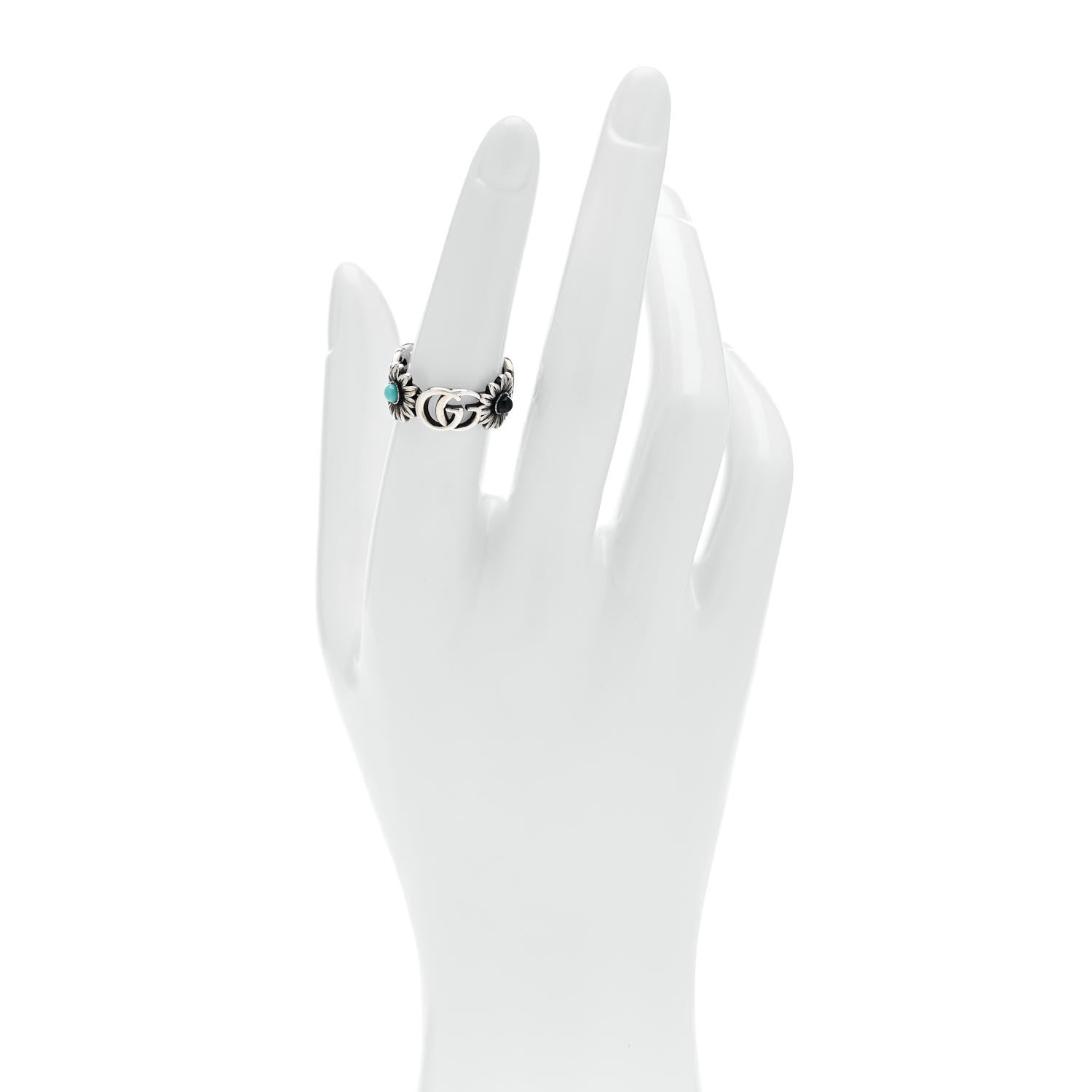 Sterling Silver Mother of Pearl Blue Topaz Resin Flower Marmont Double G Ring 54 6.75