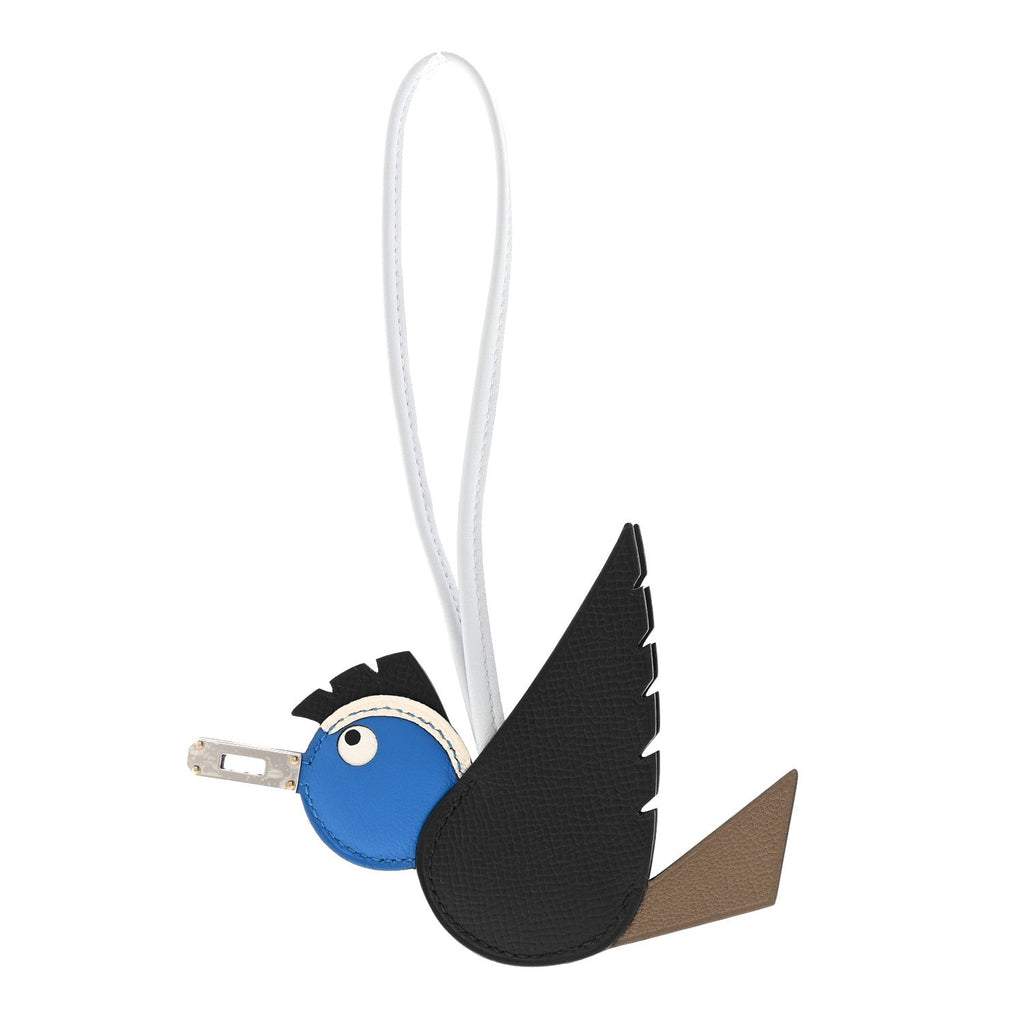 Epsom Swift Chevre Mysore Birdy Bag Charm Black Etoupe Bleu Hydra Bleu Brume