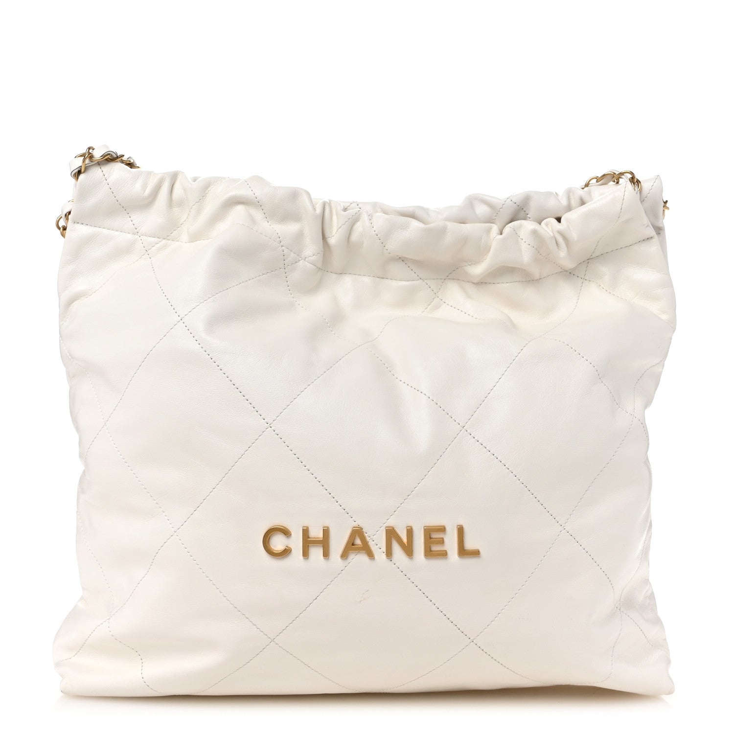 Shiny Calfskin Quilted Chanel 22 White