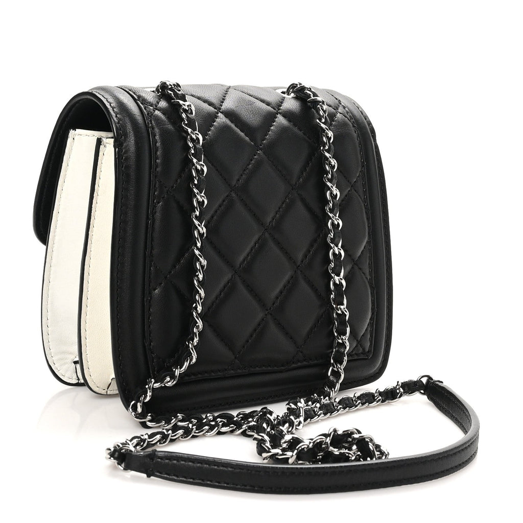 Lambskin Quilted Mini Graphic Flap Bag Black White