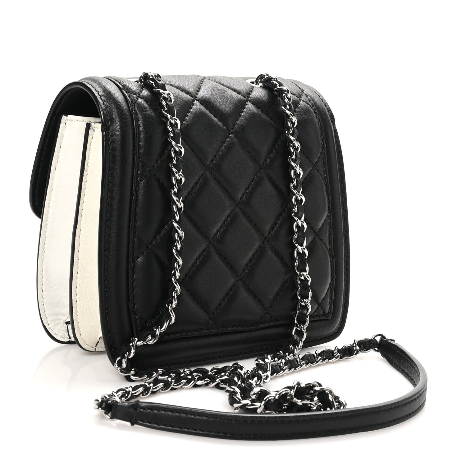 Lambskin Quilted Mini Graphic Flap Bag Black White