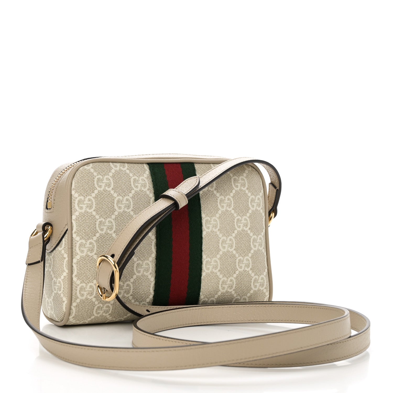 GG Supreme Monogram Textured Dollar Calfskin Mini Ophidia Shoulder Bag Beige Mystic White Oatmeal