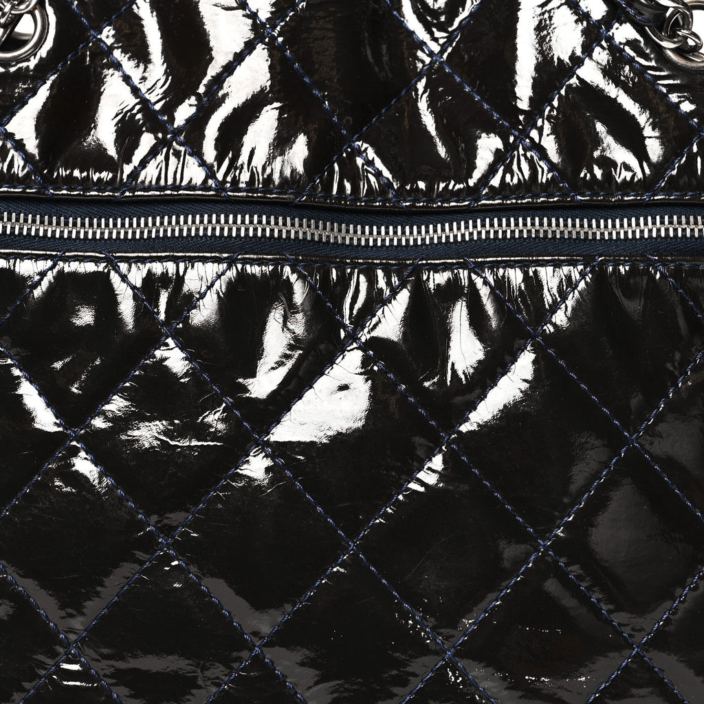 Patent Quilted Chic and Glitter Large Tote Navy Blue