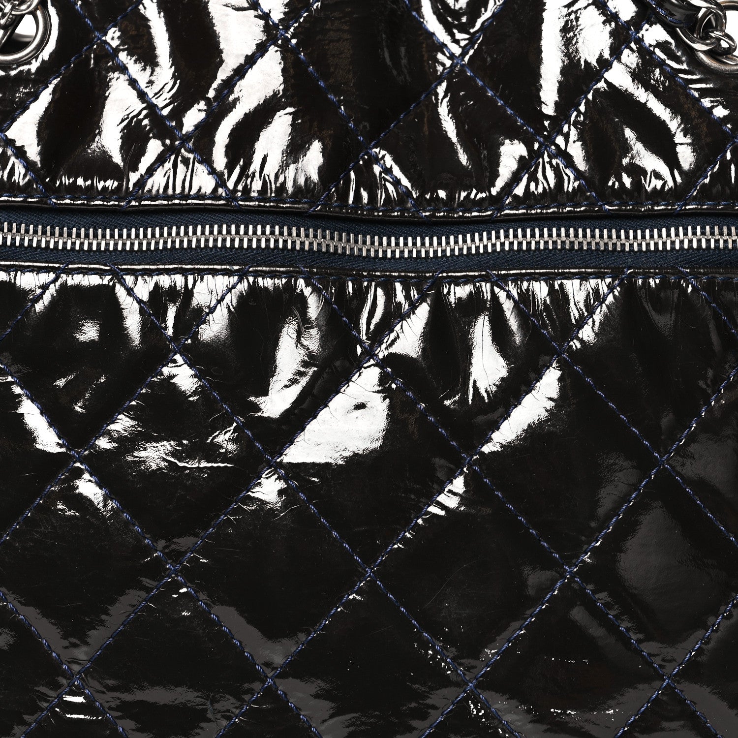 Patent Quilted Chic and Glitter Large Tote Navy Blue