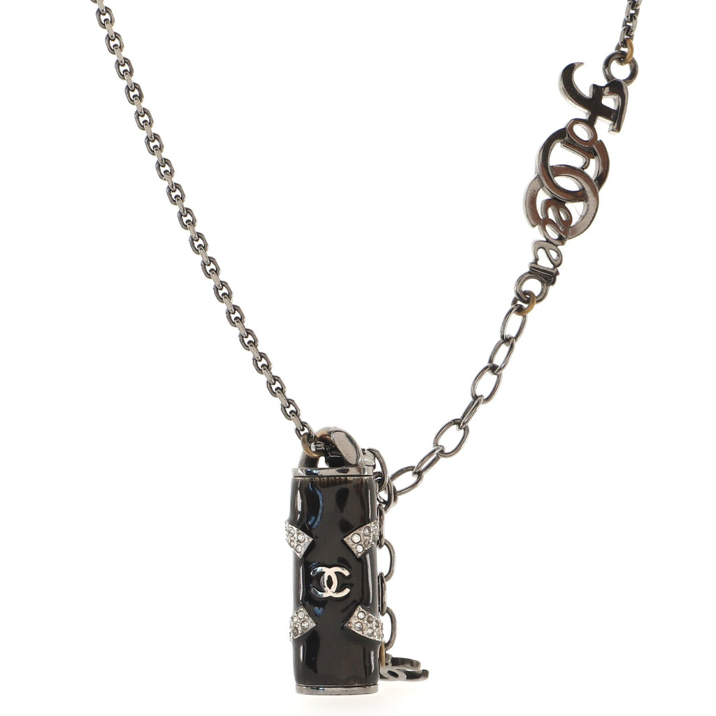 CC Cylinder Pendant Necklace Ruthenium with Resin and Crystals