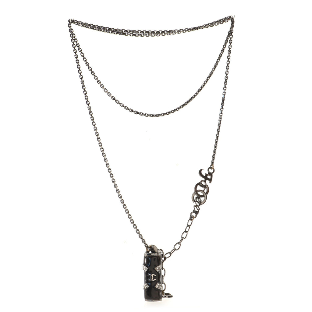 CC Cylinder Pendant Necklace Ruthenium with Resin and Crystals