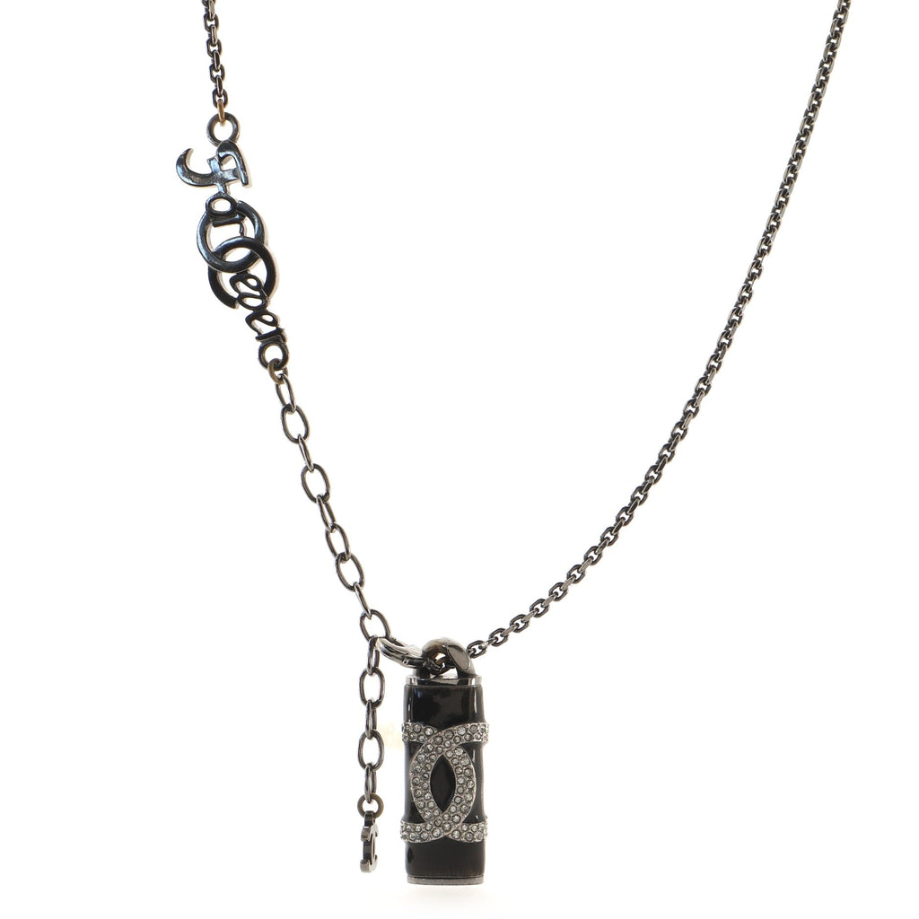 CC Cylinder Pendant Necklace Ruthenium with Resin and Crystals