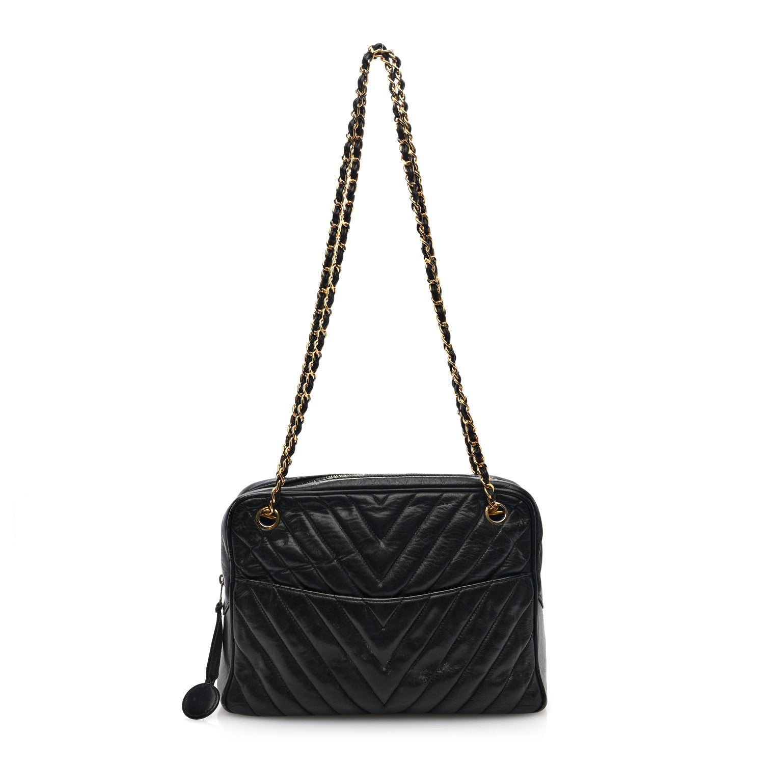 Lambskin Chevron Quilted Camera Case Black
