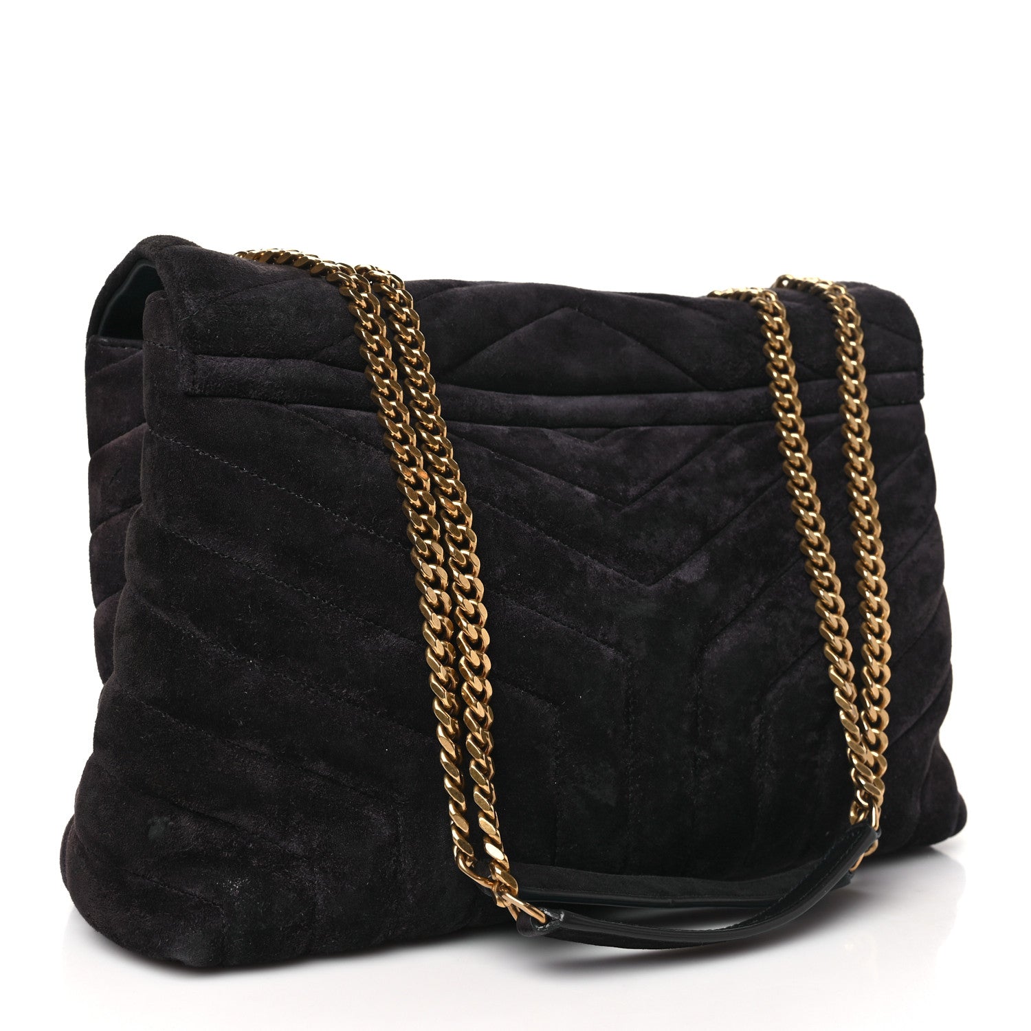 Suede Calfskin Y Quilted Monogram Medium Loulou Chain Satchel Deep Marine