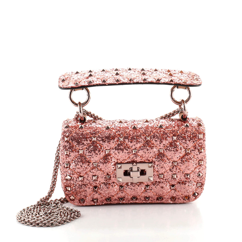 Rockstud Spike Flap Bag Quilted Glitter Leather Mini