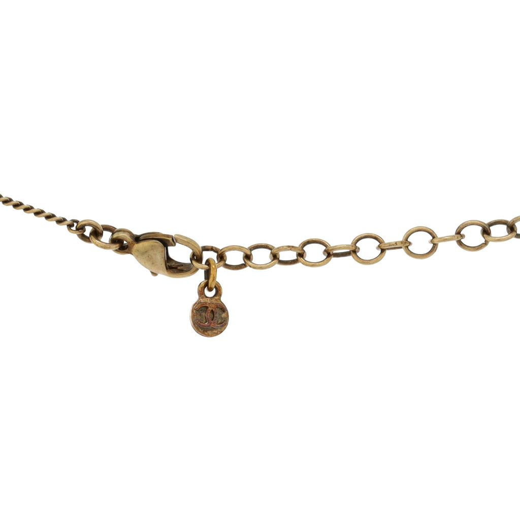 CC Long Pendant Necklace Crystal Embellished Metal and Enamel